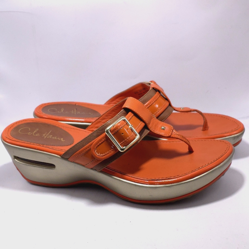 Cole Haan Air Orange Thong Wedge Sandle Sz 8